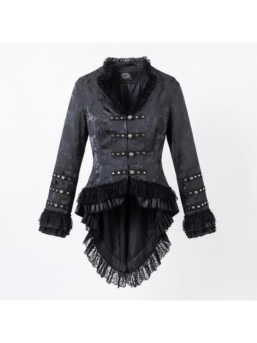 Hearts&Roses Gothic Victorian Tail Jacket Black Brocade Steampunk Sz 10 Corset